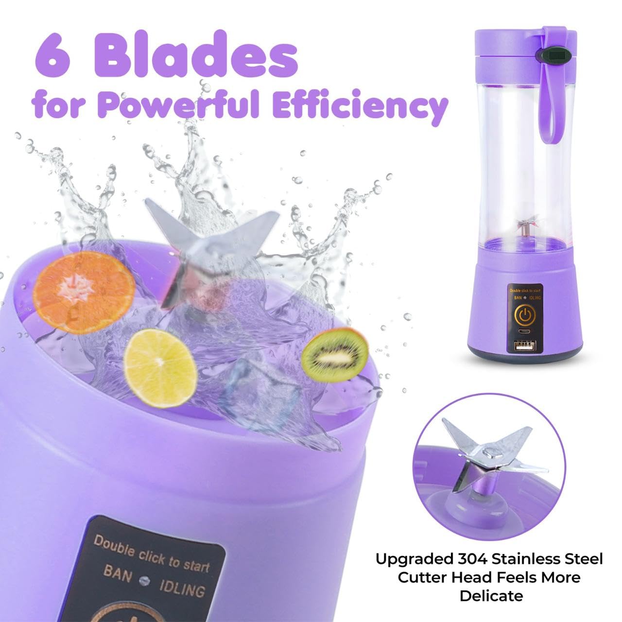 Portable 6-Blade Electric Juicer Blender |Juicer Mixer Bottle| USB Rechargeable |Personal Size Juicer Grinder, Shakes and Smoothies